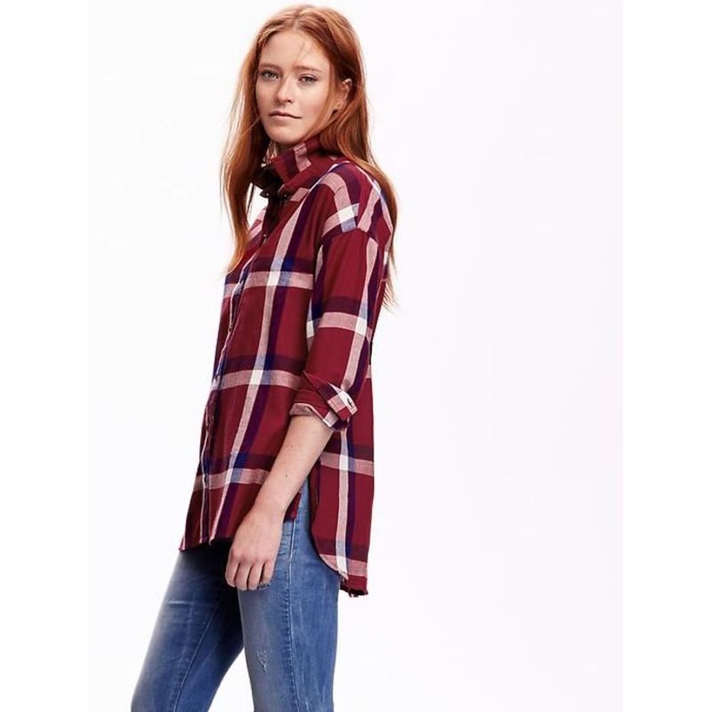 Old Navy Red & Blue Plaid Flannel Boyfriend Shirt